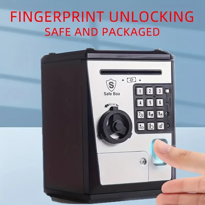 Fingerprint Bank Safe Box Money Boxes For Children Digital Coins Cash Saving Safe Deposit Mini ATM Machine Toys Kids Gift