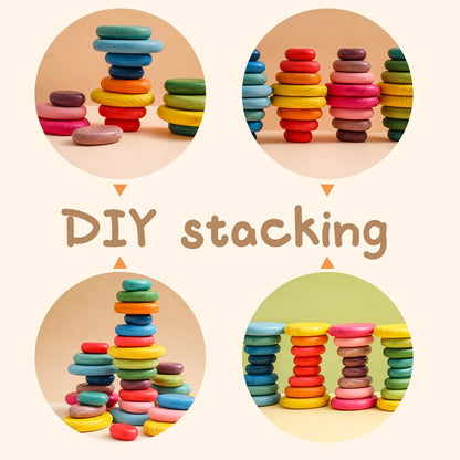 Wooden Montessori Toy Rainbow Stacked Stone Toy BO BPA Colorful Baby Education Sensory Balance Game Building Block Toy Baby Gift