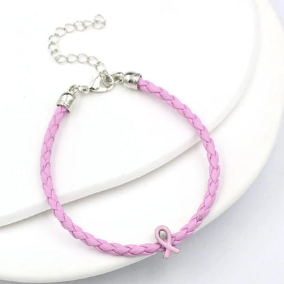 10PCS Lot Wholesale Breast Cancer Yellow Pink Ribbon Charm PU Braid Leather Bracelets For Women Jewelry Awareness Pulsera
