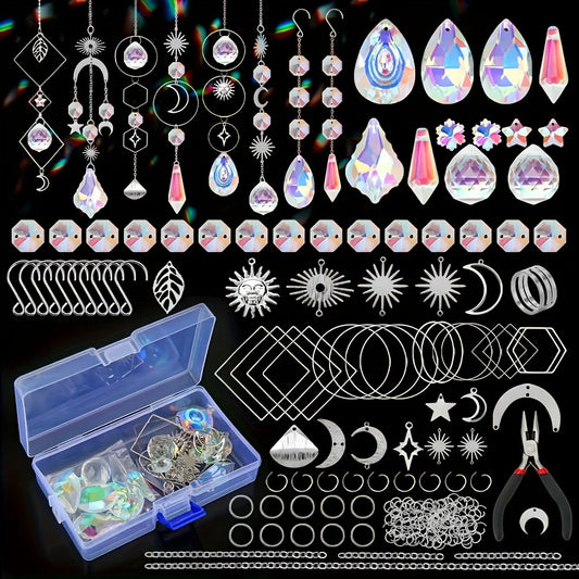 200pcs/set DIY Suncatcher Colorful Glass Hanging Crystals Suncatcher Pendants with Chain for Home and Garden Decoration