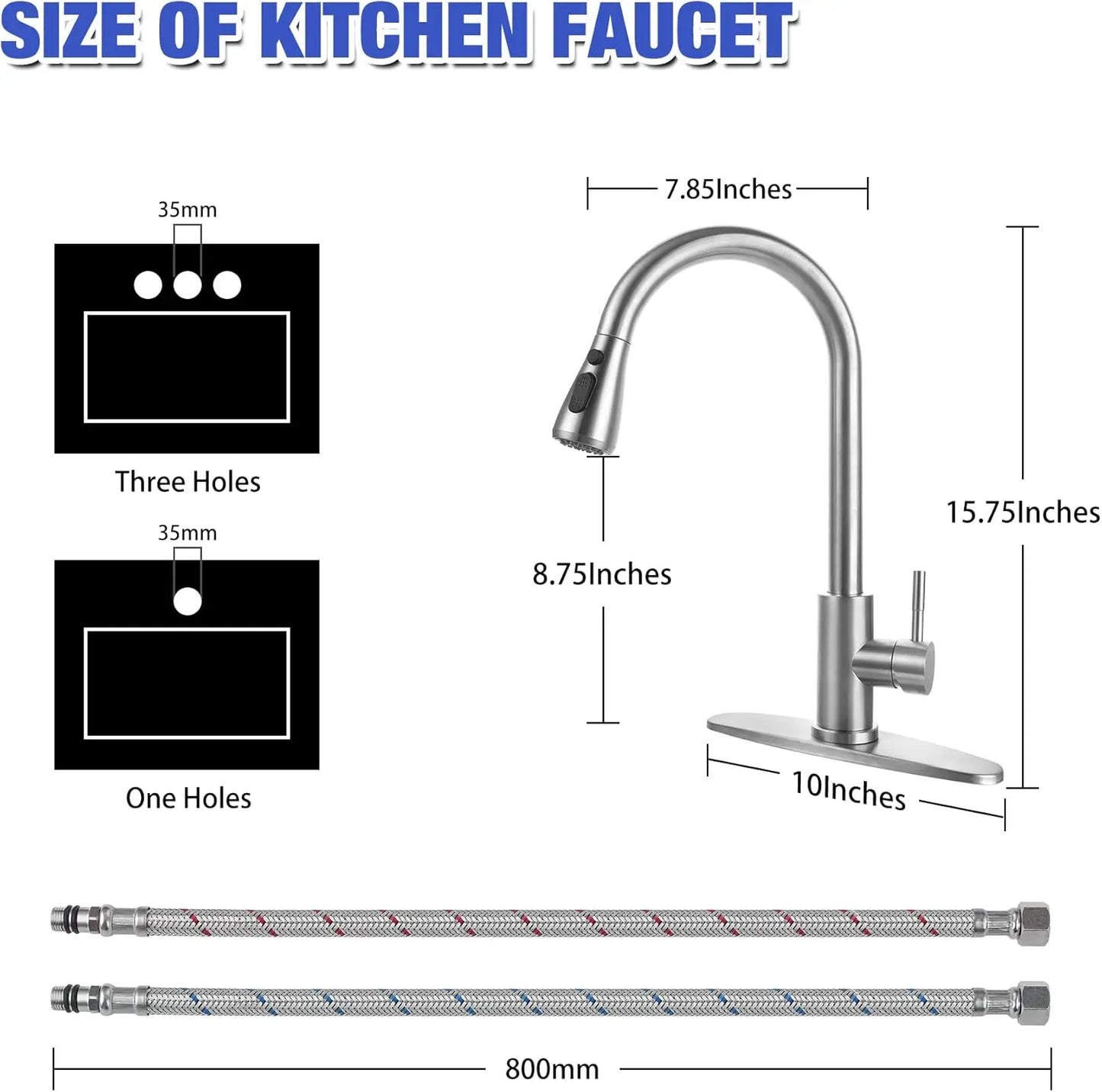 Stainless Steel Pull-Down Kitchen Faucet with Spray, Single Handle for 1-Hole Sink, Durable and Easy Install