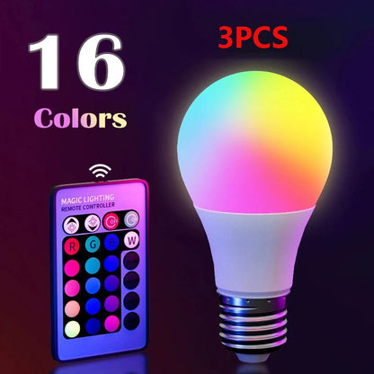 16 Colors RGB Bulb LED Multicolor Bulb E27 220V Household Lighting Dimmable 24 Key Remote Control Smart Lamp