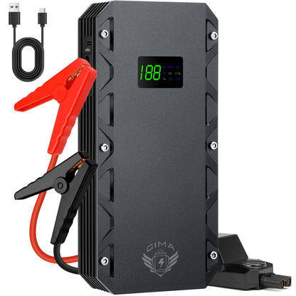 12000mA 12V Car Battery Booster Pack with Smart Safety Clamps 1200A Peak Jump Starter  QC USB Power Bank, Emergency SOS LED Li