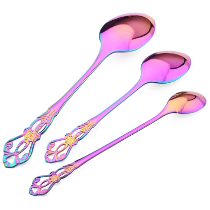 6/30Pcs Royal Colorful Dinnerware Set Knife Dessert Fork Spoon Cutlery Set Stainless Steel