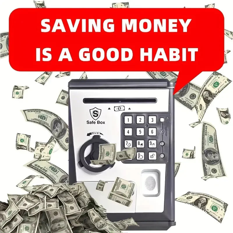 Fingerprint Bank Safe Box Money Boxes For Children Digital Coins Cash Saving Safe Deposit Mini ATM Machine Toys Kids Gift