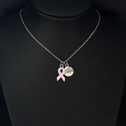 10PCS Lot Stainless Steel Chain with Yellow Pink Ribbon Hope Pendant Necklace Breast Cancer Awareness Jewelry