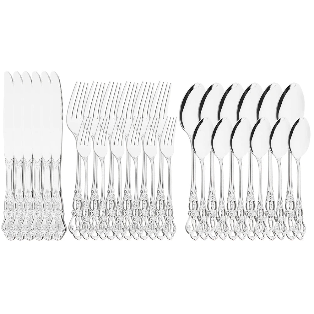 6/30Pcs Royal Colorful Dinnerware Set Knife Dessert Fork Spoon Cutlery Set Stainless Steel