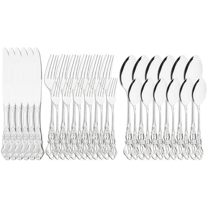 6/30Pcs Royal Colorful Dinnerware Set Knife Dessert Fork Spoon Cutlery Set Stainless Steel