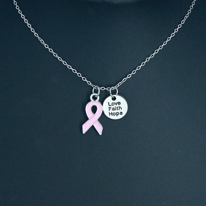 10PCS Lot Stainless Steel Chain with Yellow Pink Ribbon Hope Pendant Necklace Breast Cancer Awareness Jewelry