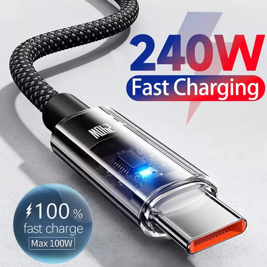 240W Nylon USB Type C Super Fast Charging LED Digital Display USB C Charger Data Cord