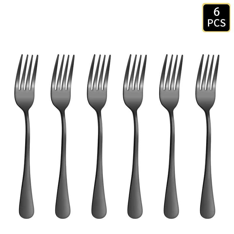 4/6/16/24pcs Black stainless steel cutlery 1010 round handle knife, fork and spoon cutlery set suitable for home and hotel