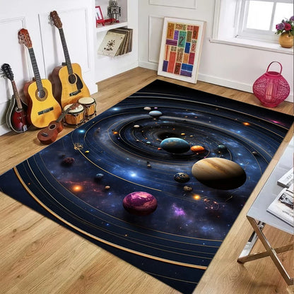 Solar System Rug Space Material Astronomy Theme Home Decor Carpet Planet Star Print Soft Non-slip Mat for Living Room Bedroom