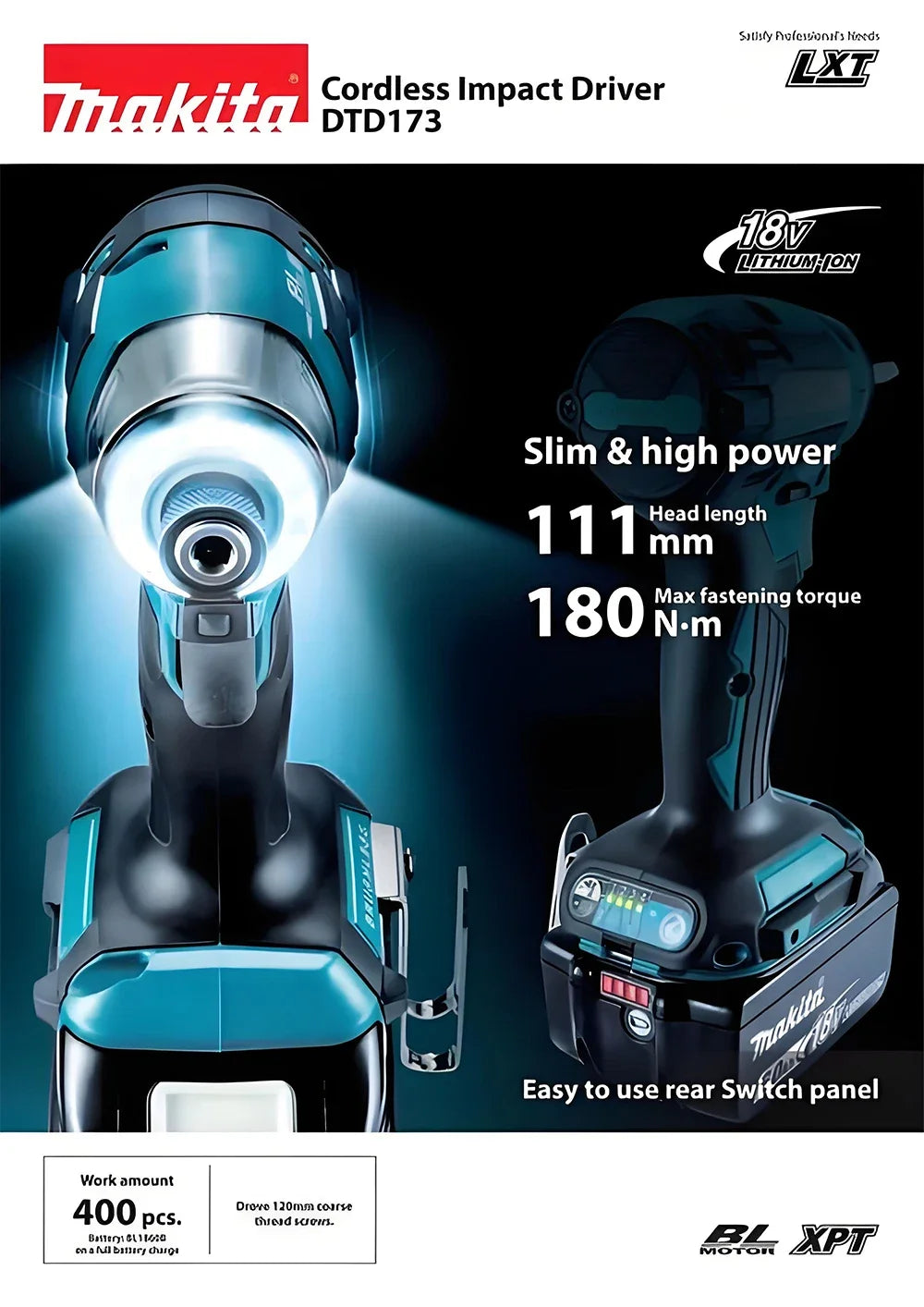2025 Makita DTD173 bule 18v Brushless Lithium-ion Impact Driver Power Tool Multifunctional Tool, Drill Bit