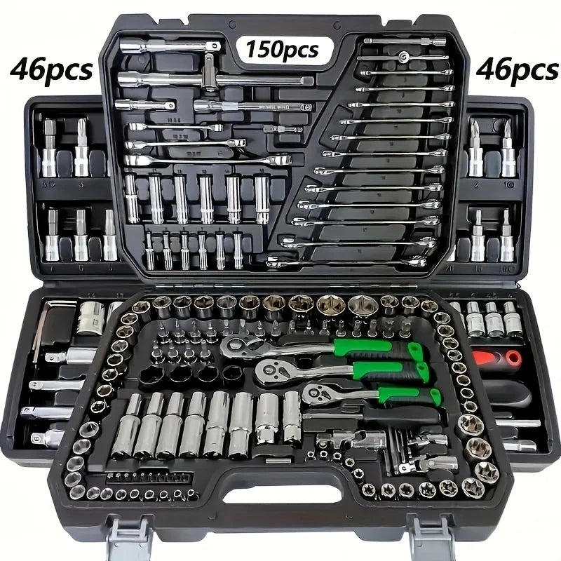 150/46pcs Auto Mechanical Repair Tool Set, Multifunctional with Socket, Wrench And Ratchet Set