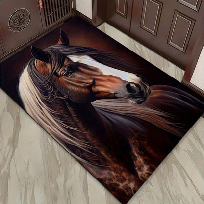 Elegant Horse Portrait Rug for Elegant Living Spaces,Realistic Equine Art Carpet, Classic Home Decor Items Skid resistant carpet