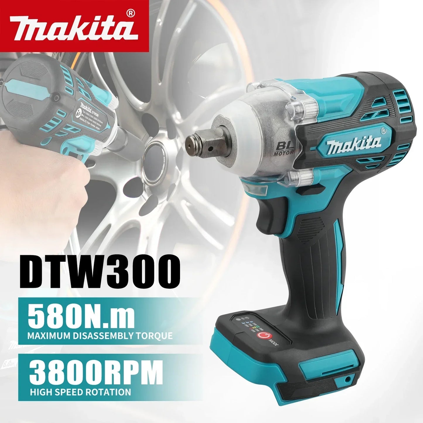 Makita DTW300 + DGA404 Combo: 18V, 580Nm Impact Wrench (3800RPM), 680W Angle Grinder