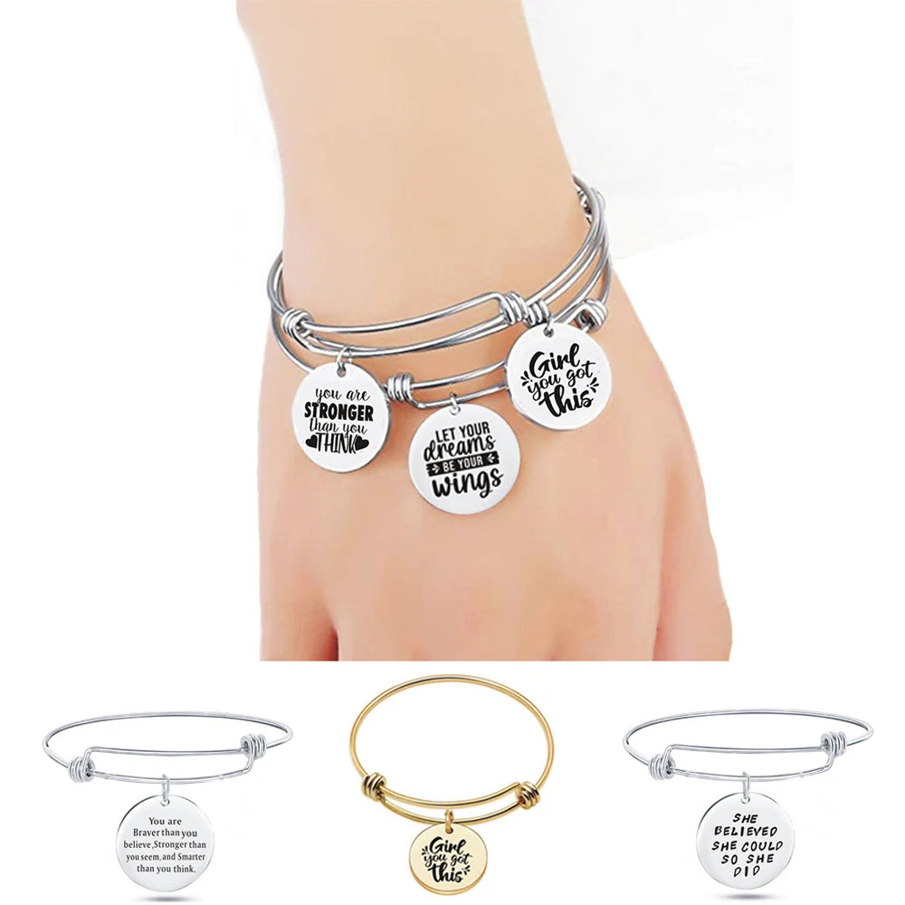 Inspiration Bracelet Stainless Steel Bangle Alloy never give up Hope Faith Believe Charm Bracelet Bangles For Women Gift Pulsera