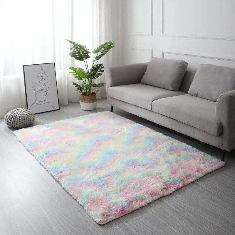VIKAMA Tie-Dye Plush Carpet Living Room Decoration Soft Fluffy Home Mat 
Non-Slip Blanket