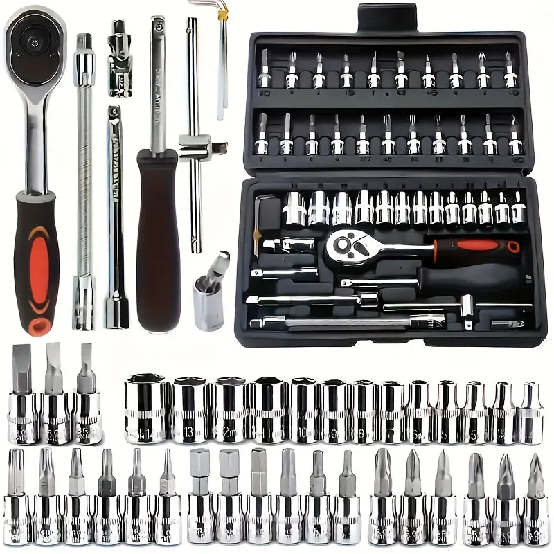 150/46pcs Auto Mechanical Repair Tool Set, Multifunctional with Socket, Wrench And Ratchet Set