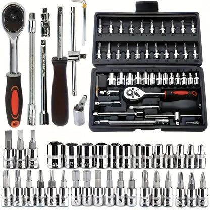 150/46pcs Auto Mechanical Repair Tool Set, Multifunctional with Socket, Wrench And Ratchet Set
