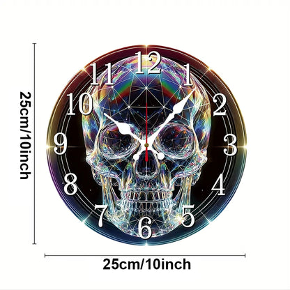 Rustic Gothic Skull Wooden Round Silent Hanging Wall Clock, Home Decoration