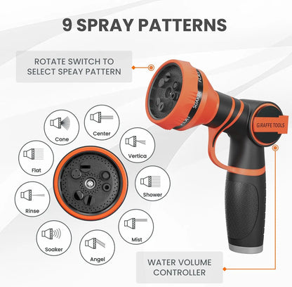 Giraffe Tools Garden Hose 5/8'' Lightweight & No-Kink Flexible Water Hoses Burst 600 psi with 9 Spray Nozzle