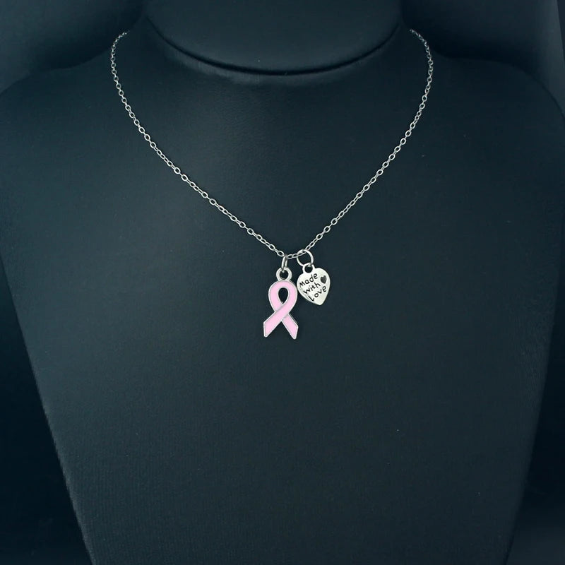 10PCS Lot Stainless Steel Chain with Yellow Pink Ribbon Hope Pendant Necklace Breast Cancer Awareness Jewelry