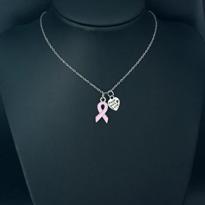 10PCS Lot Stainless Steel Chain with Yellow Pink Ribbon Hope Pendant Necklace Breast Cancer Awareness Jewelry