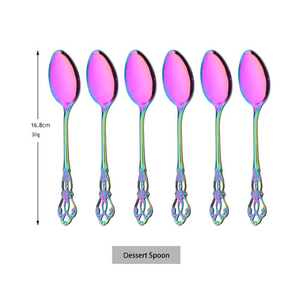6/30Pcs Royal Colorful Dinnerware Set Knife Dessert Fork Spoon Cutlery Set Stainless Steel