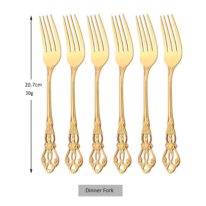 6/30Pcs Royal Colorful Dinnerware Set Knife Dessert Fork Spoon Cutlery Set Stainless Steel