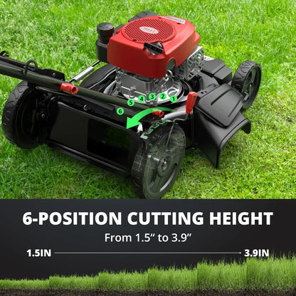 Bestseller21 Inch Gas Push Lawn Mower, 2-in-1 Mulching & Side Discharge, 144cc 4-Stroke OHV Engine, 6-Position Height Adjustment