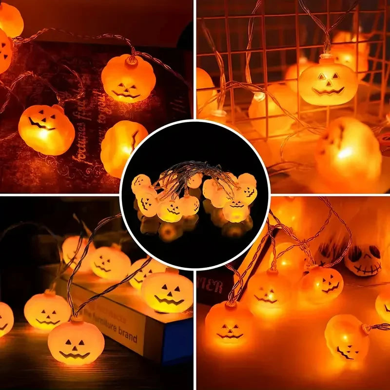 Halloween Spooky Pumpkin Shape LED String Lights Battery Operated Warm Glow Lamp Multi Scene Decor