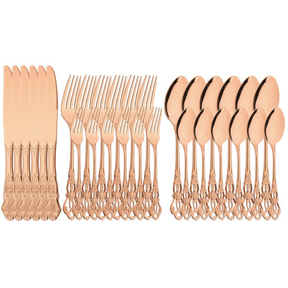 6/30Pcs Royal Colorful Dinnerware Set Knife Dessert Fork Spoon Cutlery Set Stainless Steel