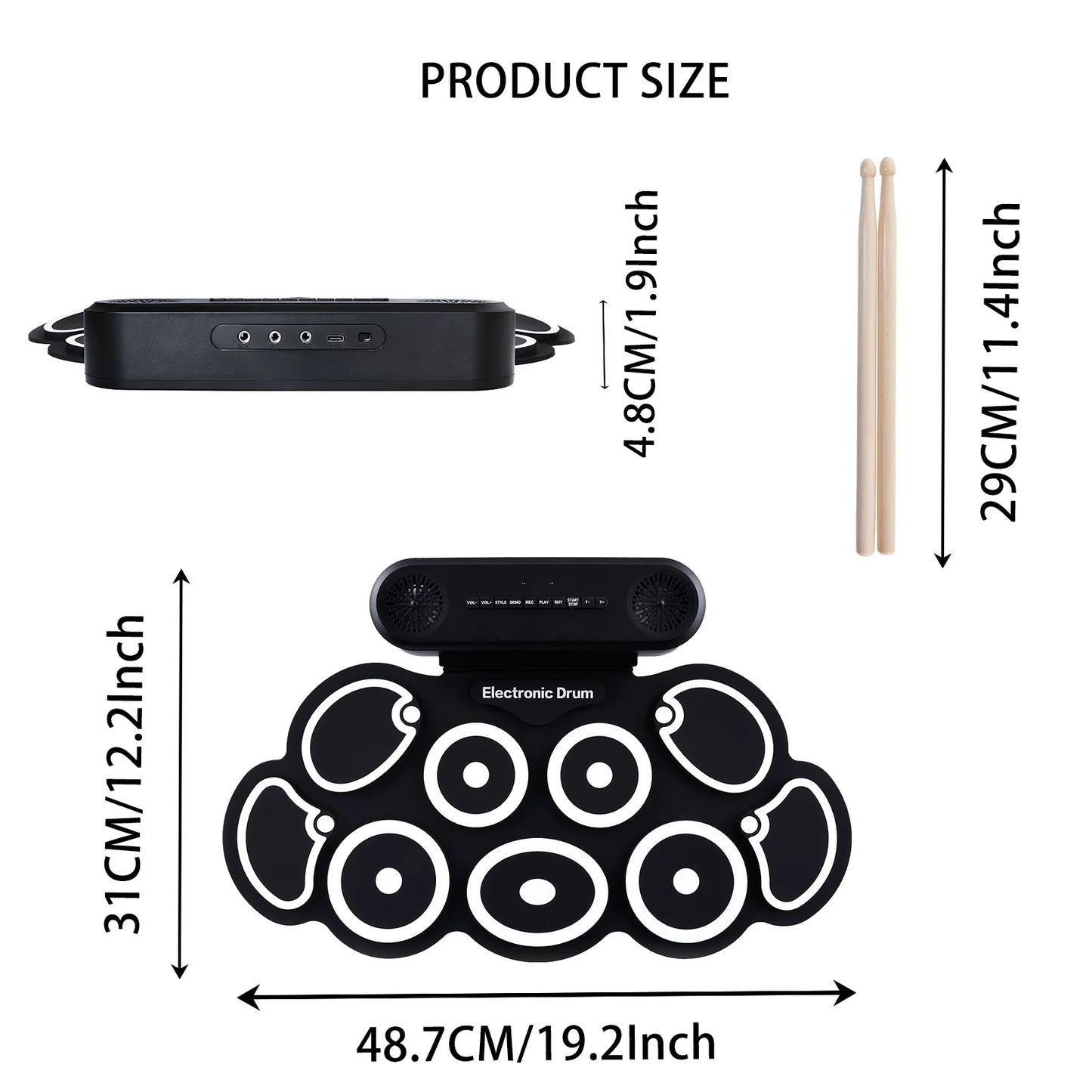Electronic Drum Set, 9-Piece Rolled Up Electric Drum Pad Set, with Headphone Jack, 10 Hours of Playback Time, Built-In Speaker,