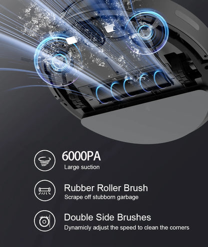 Robot Vacuum Cleaner Combo and Mop 6000PA Strong Suction  Robotic App& Remote Control Self-Charging Smart Mapping for Pet Hair