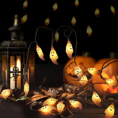 Halloween Ghost Shape LED Fairy Lights Battery Operated Spooky Glow String Horror Decor Prop For Home Holidays Party Decor Lamp