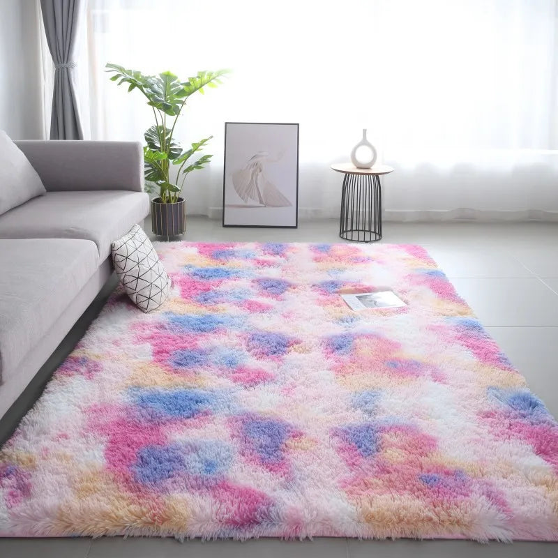 VIKAMA Tie-Dye Plush Carpet Living Room Decoration Soft Fluffy Home Mat 
Non-Slip Blanket
