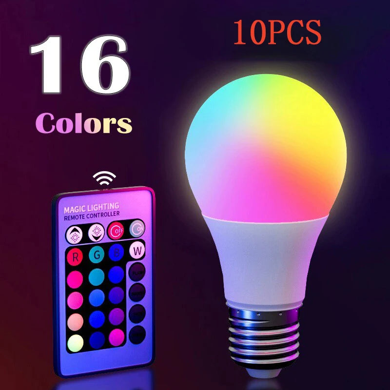 16 Colors RGB Bulb LED Multicolor Bulb E27 220V Household Lighting Dimmable 24 Key Remote Control Smart Lamp