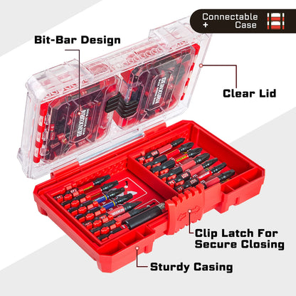 Geinxurn 74Pcs Impact Screwdriver Bits Set, Magnetic S2 Steel Mixed Insert Power Bits Tips,Bit Holder with Red Storage Box Case