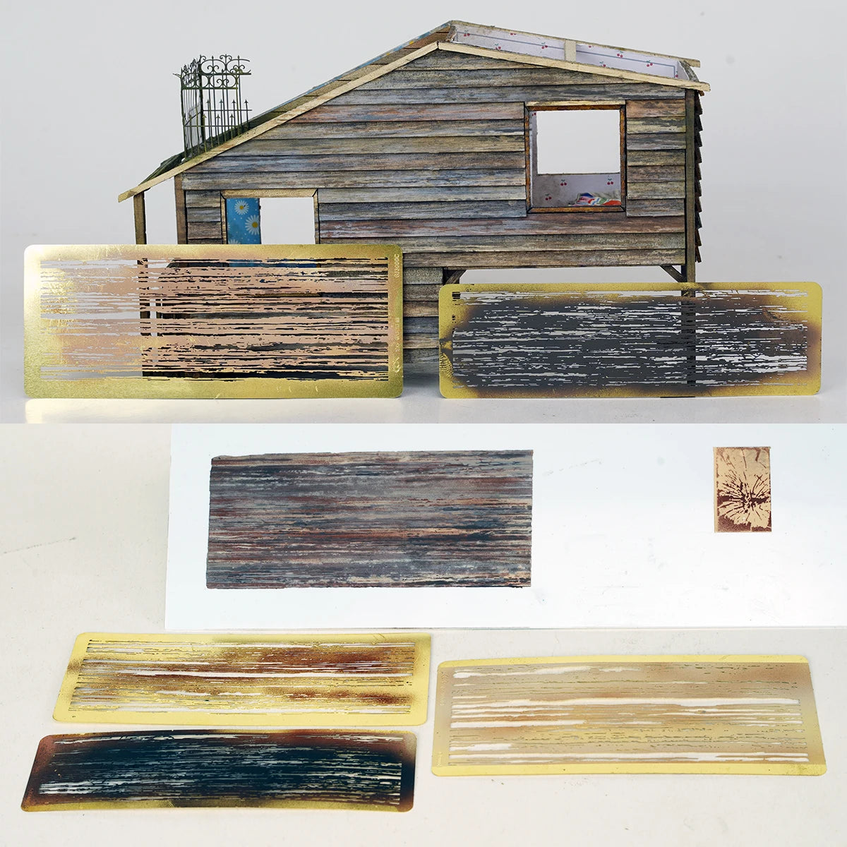 Scale model kit painting tools Reusable metal Hollow airbrush stencil Spray mask Natural wood grain finish Multi-scale