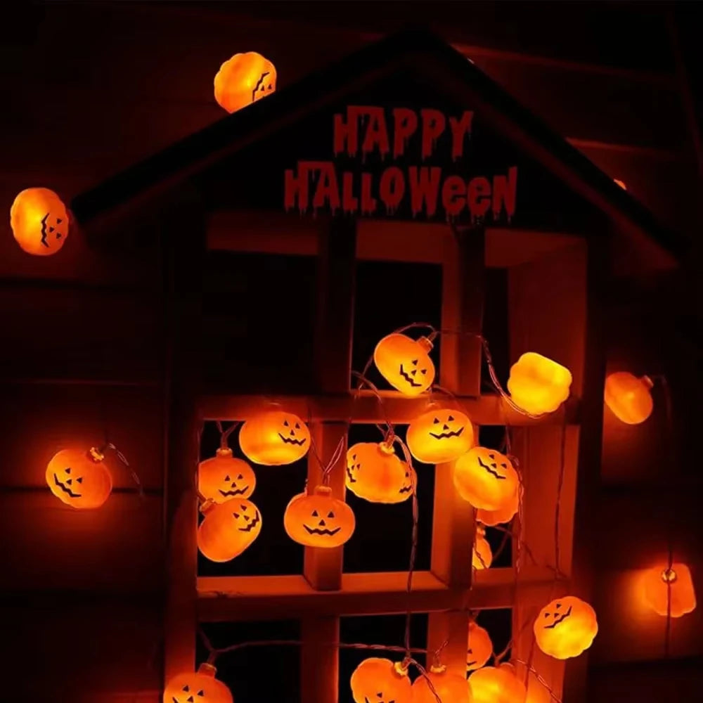 Halloween Spooky Pumpkin Shape LED String Lights Battery Operated Warm Glow Lamp Multi Scene Decor