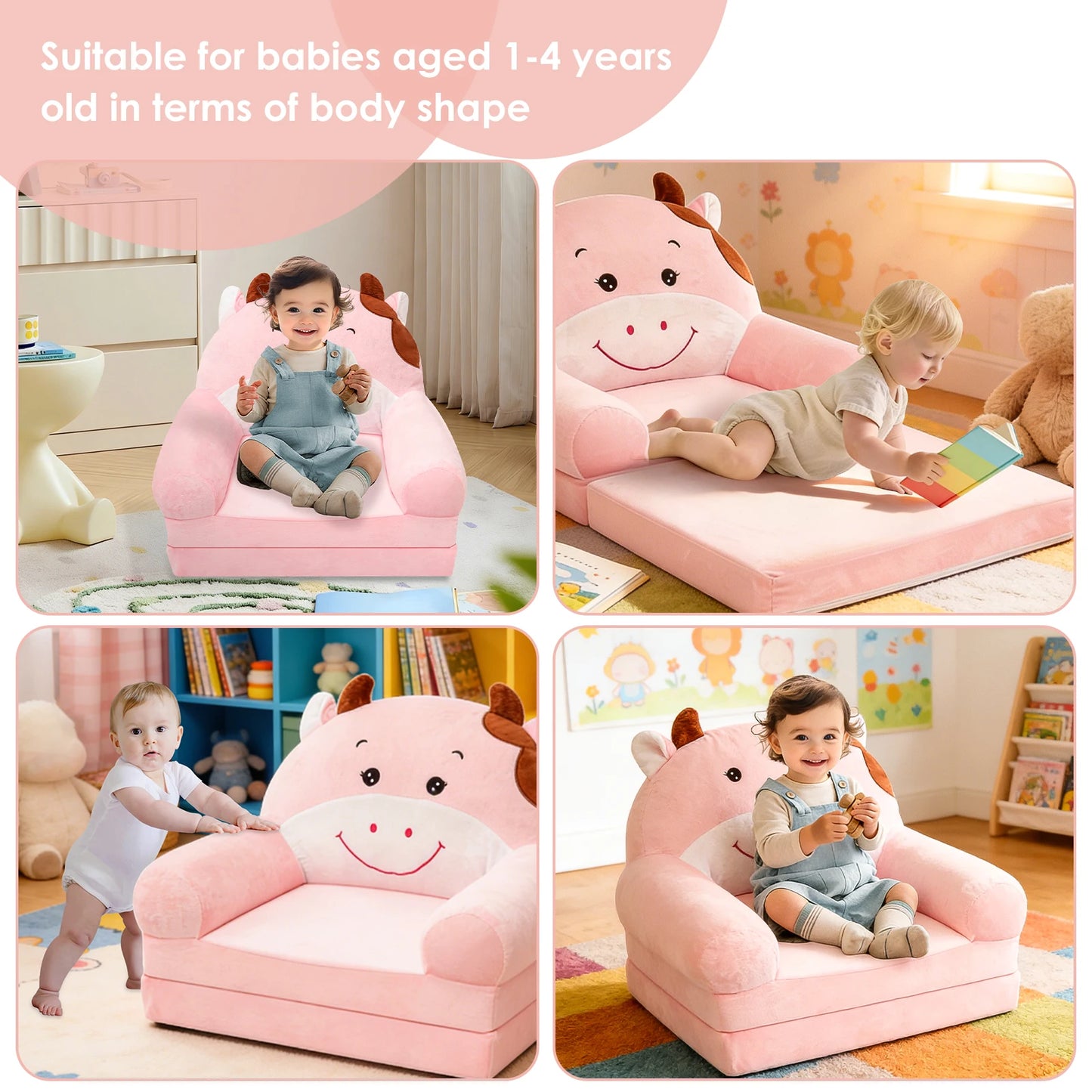 Foldable Kids Sofa Baby Seat Chair Foam Filled for Reading Relaxing Nursery Bedroom