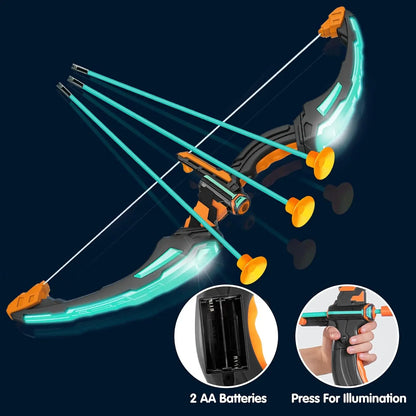 JOYFY Kids Bow and Arrow Set LED Light Up Archery Toy With 9 Suction Cup Arrows Target for Kid Ages 6-12 Outdoor Play Gift