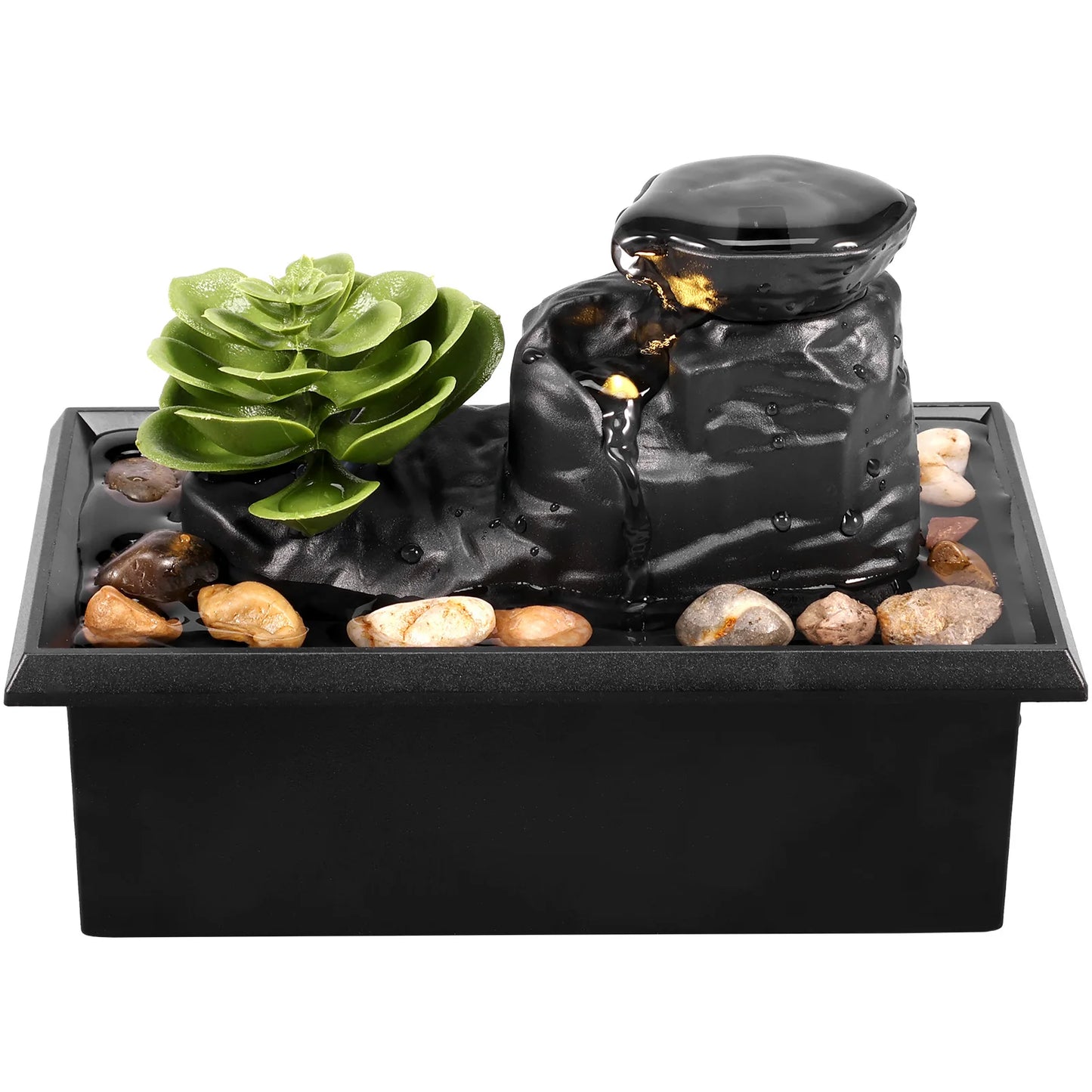 Tabletop Waterfall Home Decor Relaxation Meditation Desktop Fountain with Soft Lights Flowing Water Ornaments