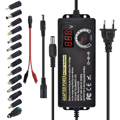 Adjustable Power Supply Variable AC-DC Power Adapter Laboratory 3V-24V-3A with US/EU Plug Female Home Appliance Alligator Clip