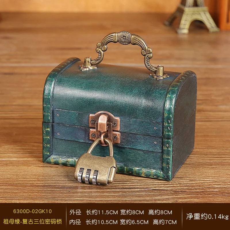 New retro storage wooden box necklace earrings jewelry password lock storage box