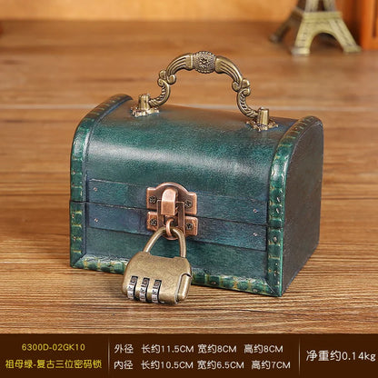 New retro storage wooden box necklace earrings jewelry password lock storage box
