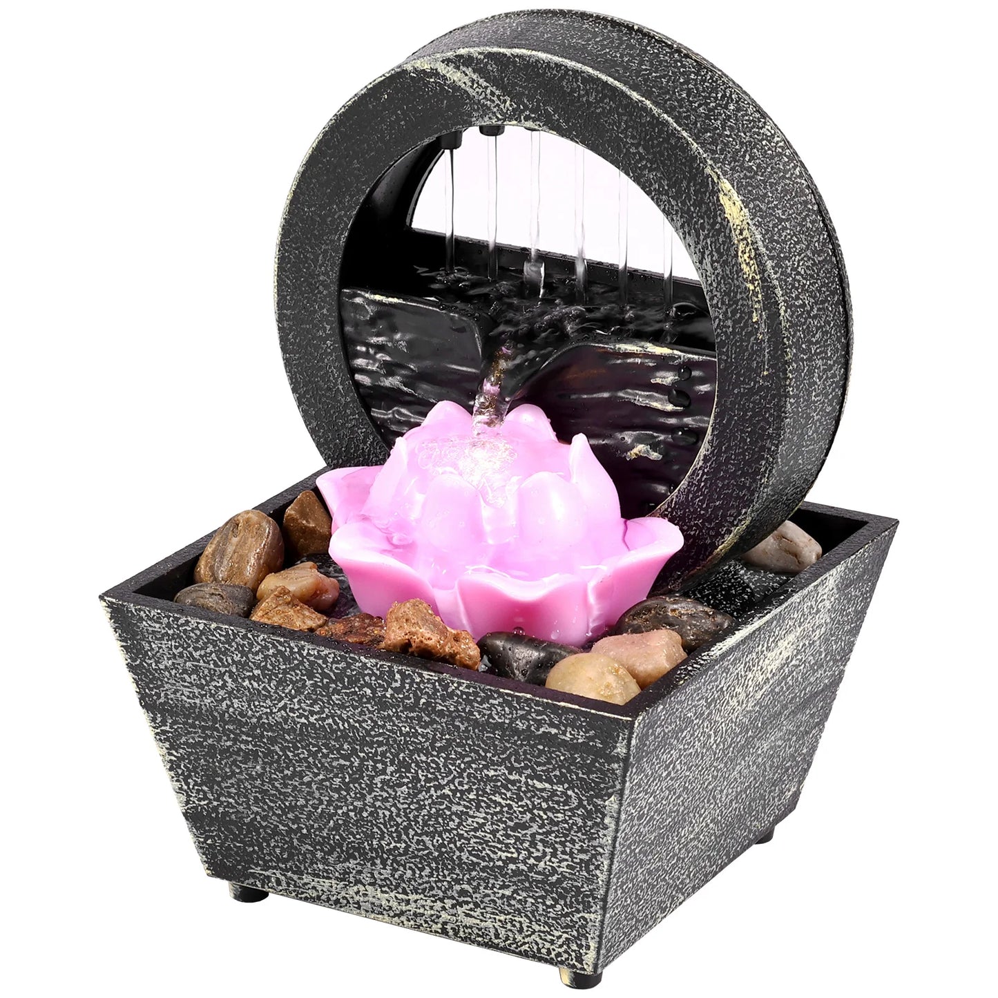 Tabletop Waterfall Home Decor Relaxation Meditation Desktop Fountain with Soft Lights Flowing Water Ornaments