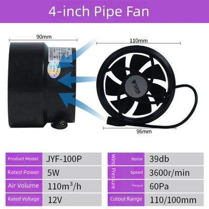 1pc Powerful Duct Fan 12V Ventilation Exhaust Fan 100mm-110mm Duct Extractor Fan For Bedrooms Bathrooms Kitchens Chicken Coops