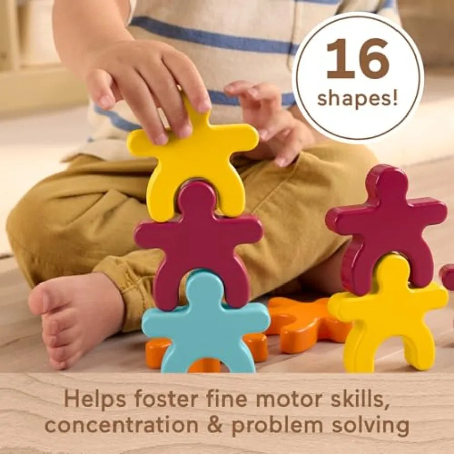 Wood Montessori Toy Stacking Shapes American Montessori Society Seal of Excellence 16-Piece Wooden Learning Activity and Expert